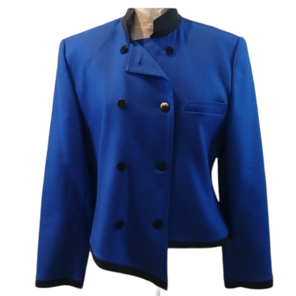 Louis Feraud Vintage Military Style Cobalt Blue Blazer Jacket Sz 10